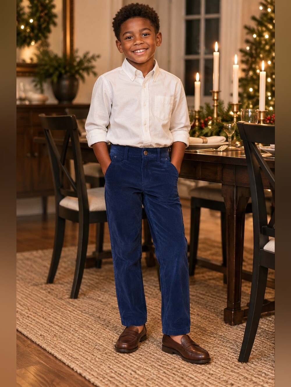 Jacadi Paris Blue Straight Leg Corduroy Pants with Adjustable Waistband Boys' 8A